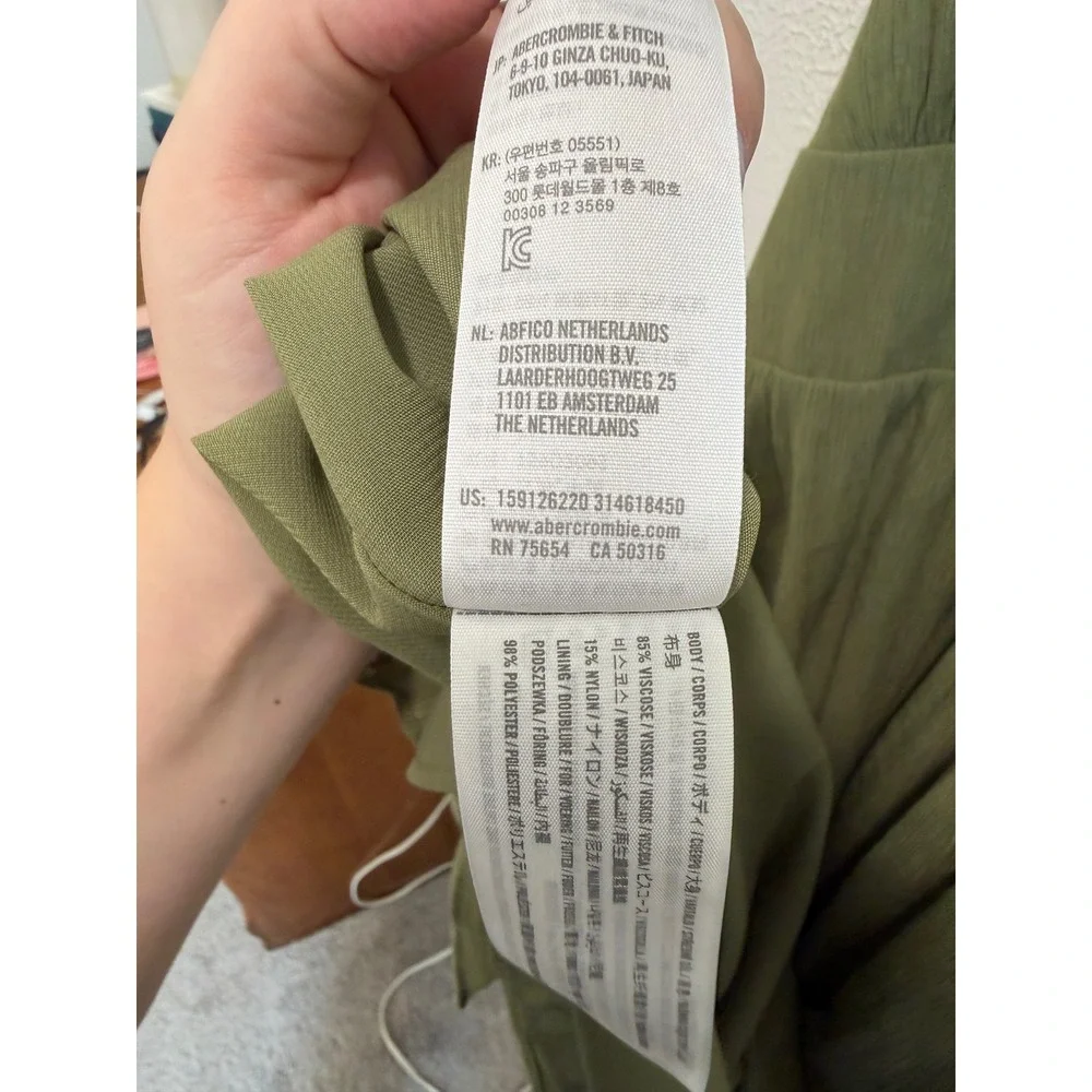 Abercrombie & Fitch Olive Green Halter Maxi Dress Textured V-Neck Slit XL Fall
